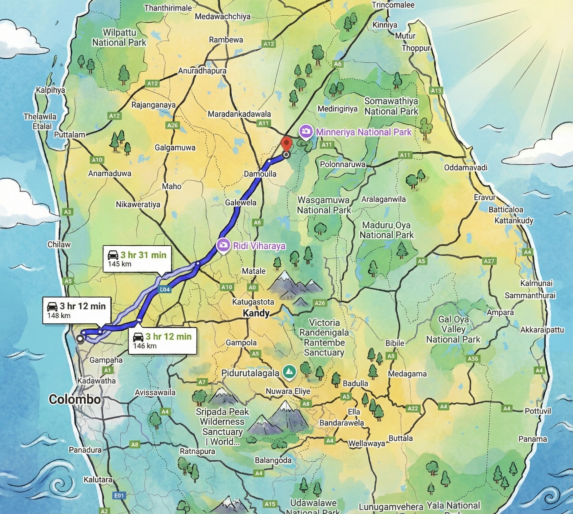 colombo to sigiriya by car