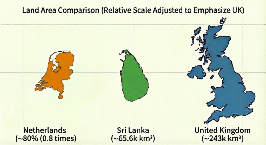 Land Area Comparison: Sri Lanka vs. the Netherlands and the UK