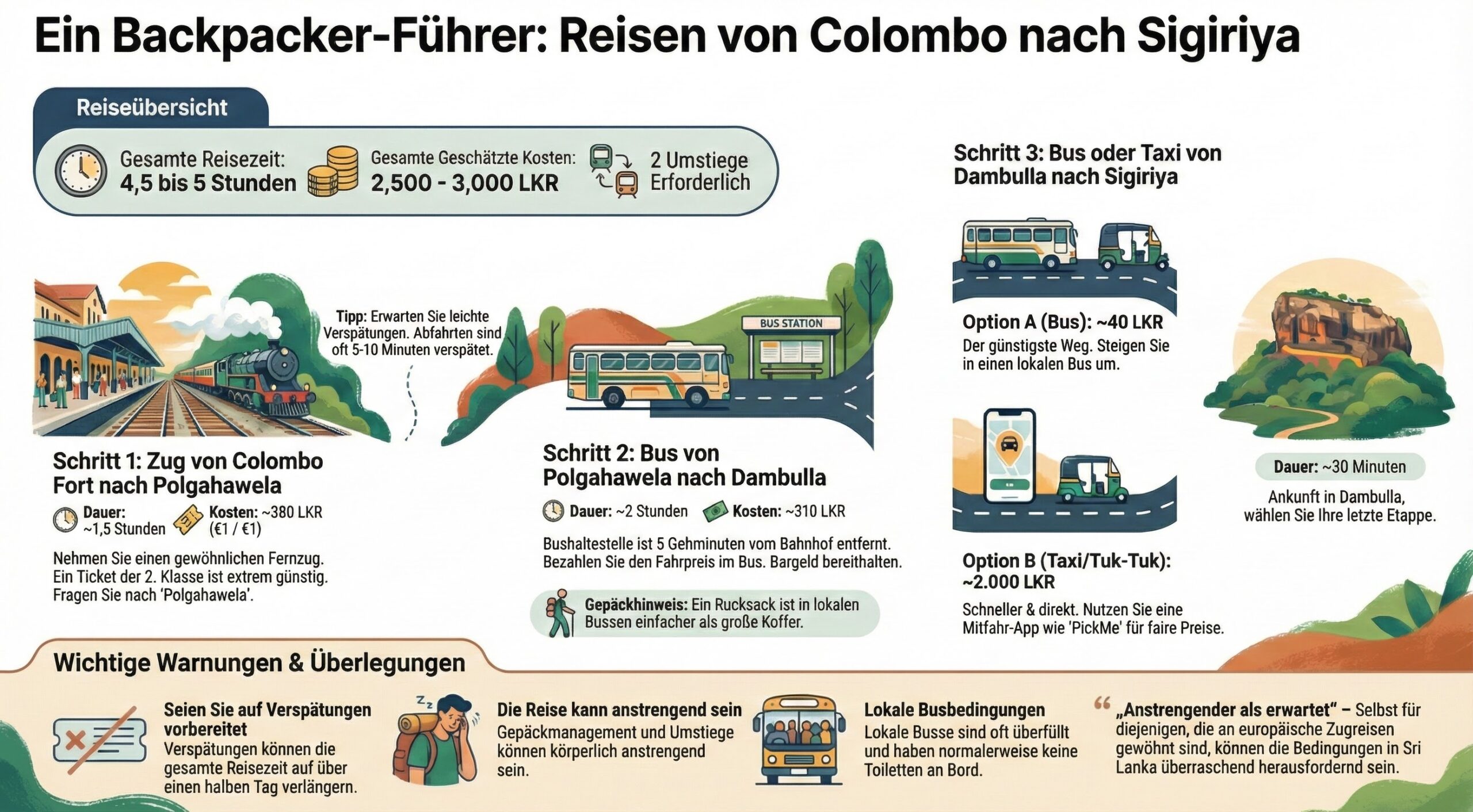 Reise von Colombo nach Sigiriya mit Zug und Bus