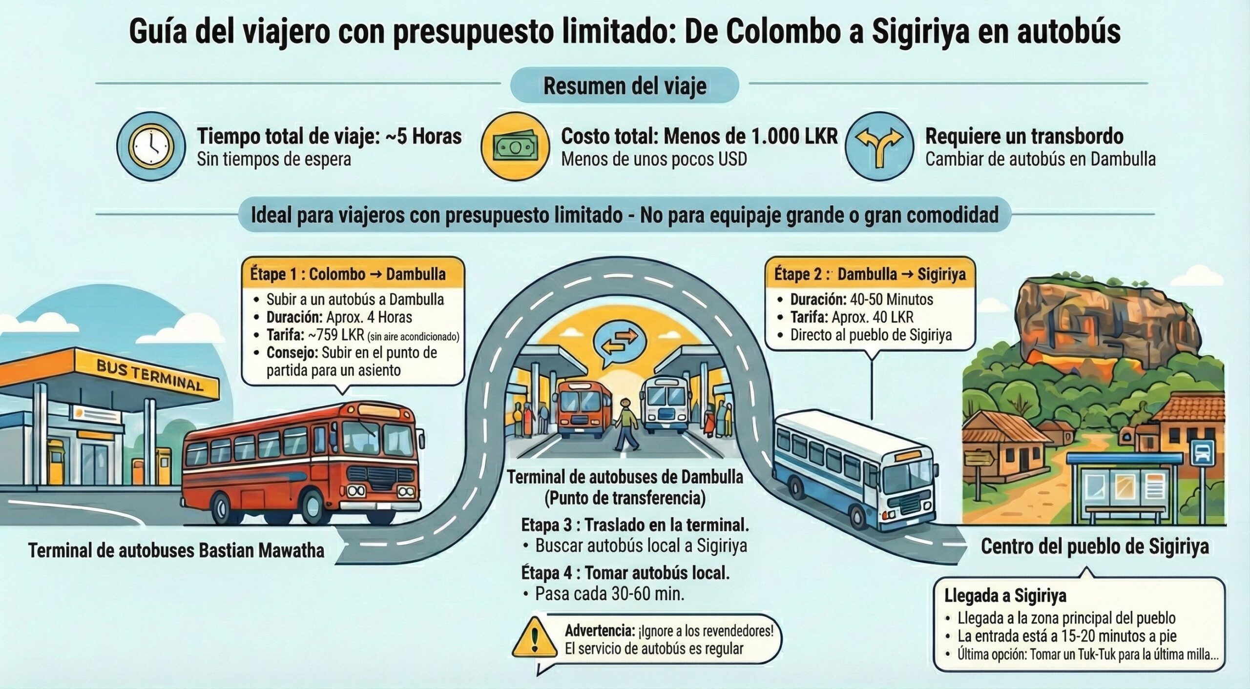 De Colombo a Sigiriya en autobús