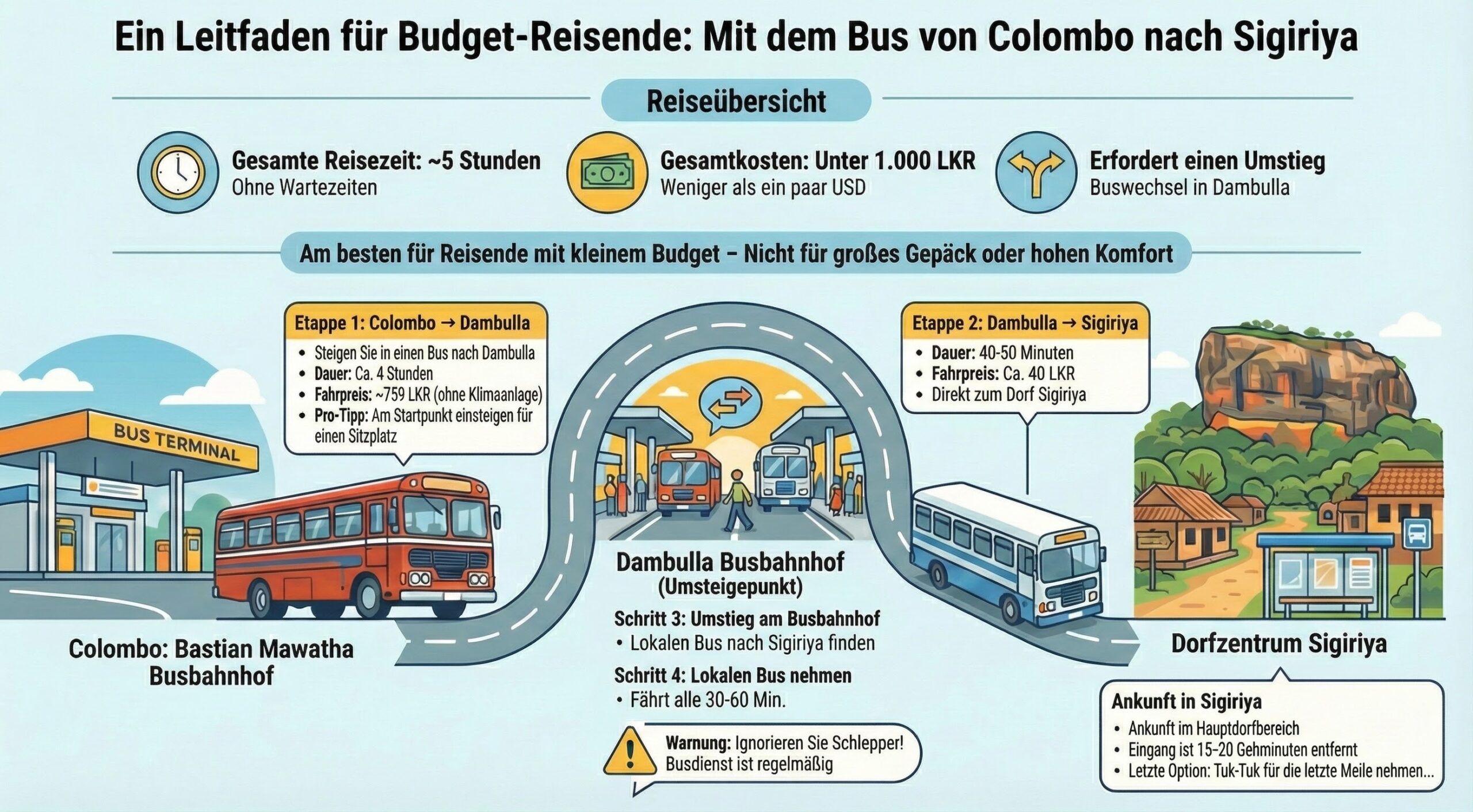 Von Colombo nach Sigiriya mit dem Bus