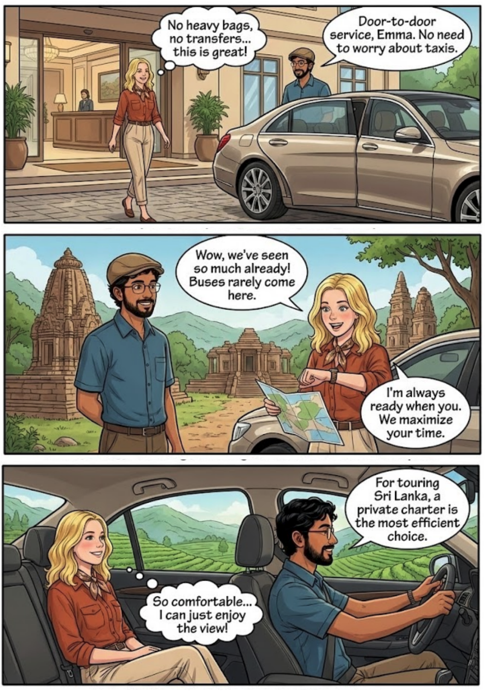 Enjoy comfortable door-to-door travel to sightseeing spots in Sri Lanka by private car