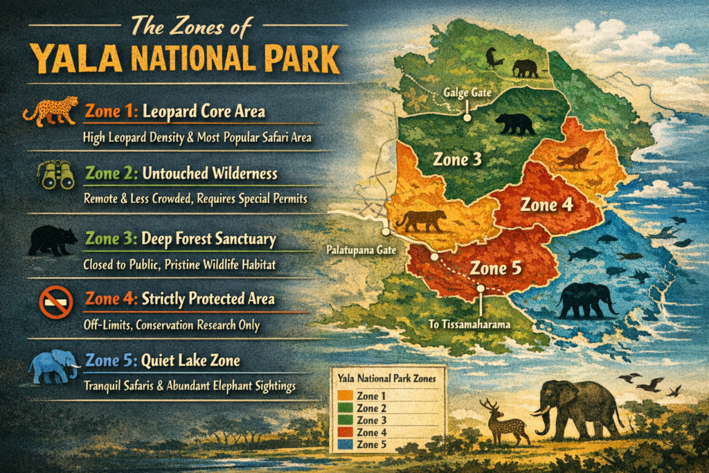 Five zones of Yala National Park and their characteristics