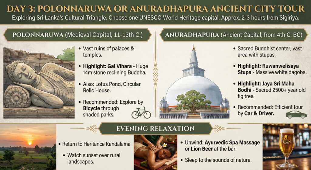 Polonnaruwa or Anuradhapura ancient city tour