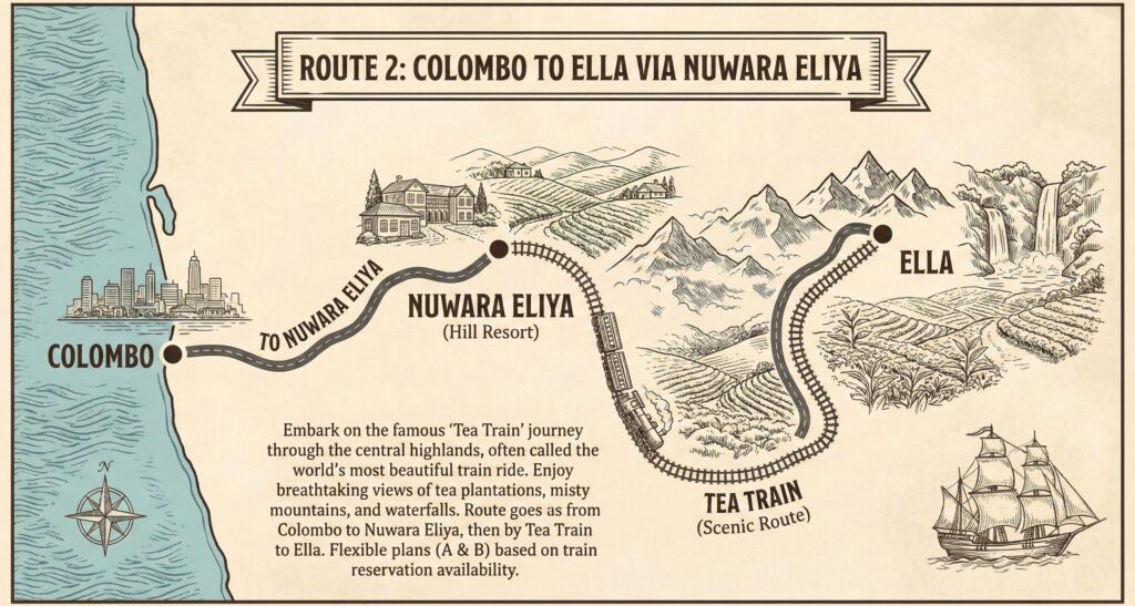 colombo to ella via Nuwara Eliya