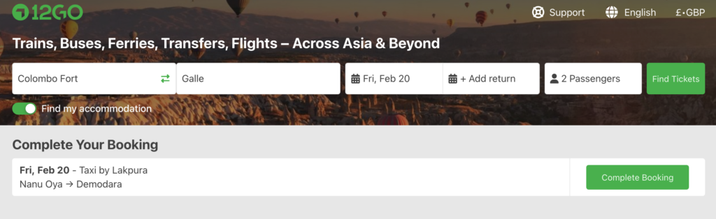 input departure cell ''Colombo''
input destination cell ''Galle''