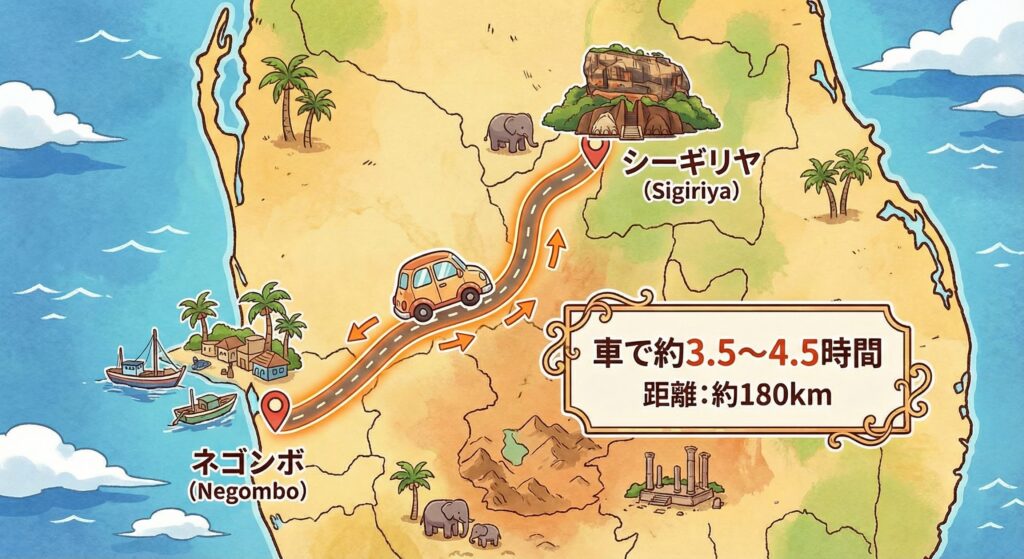 ネゴンボからシーギリヤの距離