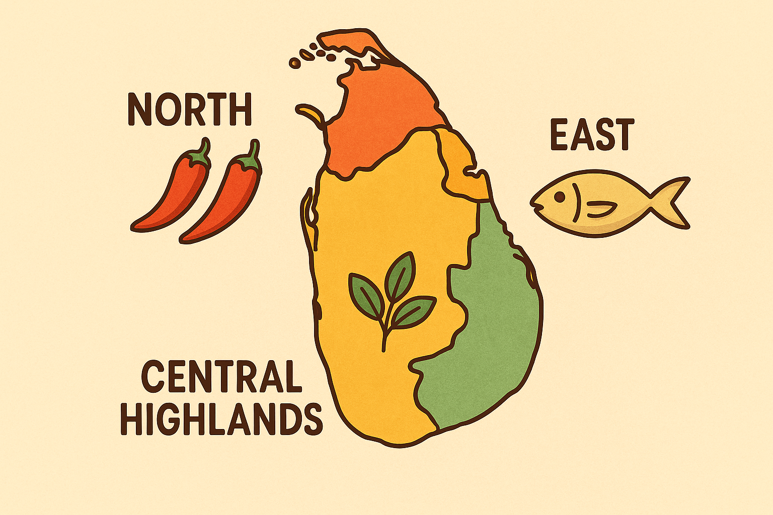 スリランカ地図の地域別カレー特徴イメージ