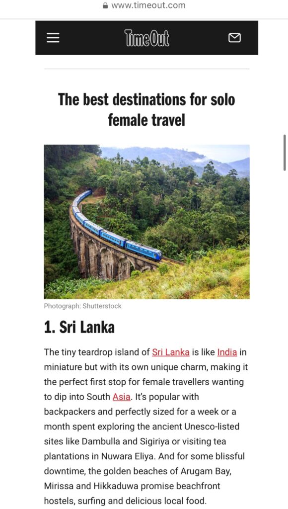 スリランカはイギリスのTimeOutが選ぶ「2024年ベストな女性一人旅先」で世界第1位