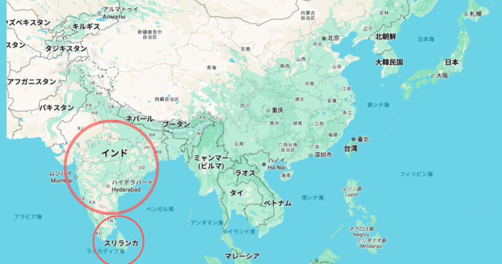 スリラランカとインドの地図