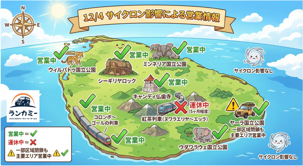 2025年12月4日時点のサイクロンの影響による営業情報